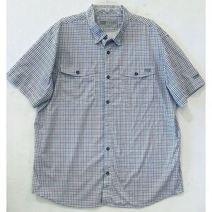 Drake Waterfowl Frat Marina Blue Check Button-Down Short Sleeve Shirt Size XL